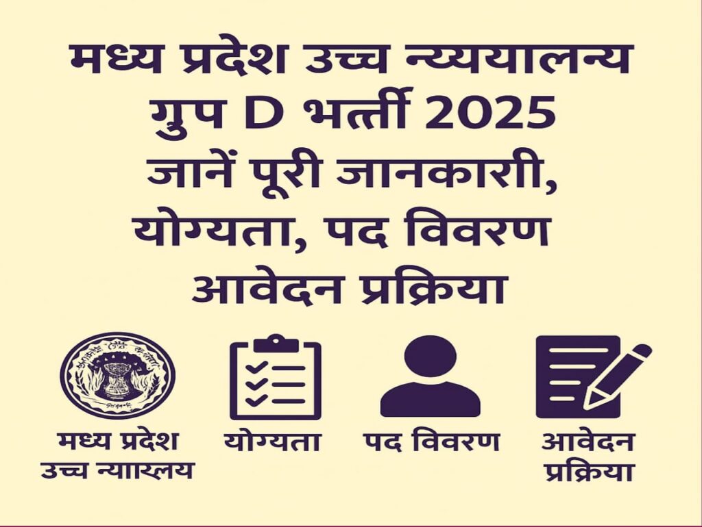 मध्य प्रदेश उच्च न्यायालय ग्रुप D भर्ती 2025 जानें पूरी जानकारी, योग्यता, पद विवरण और आवेदन प्रक्रिया
